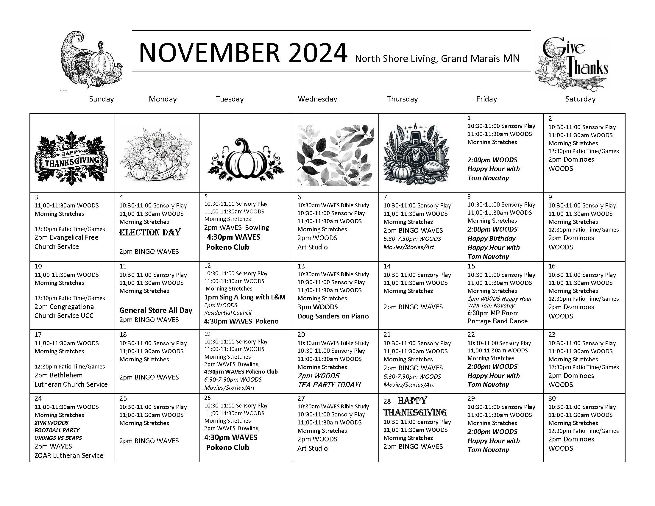 November Activities Calendar