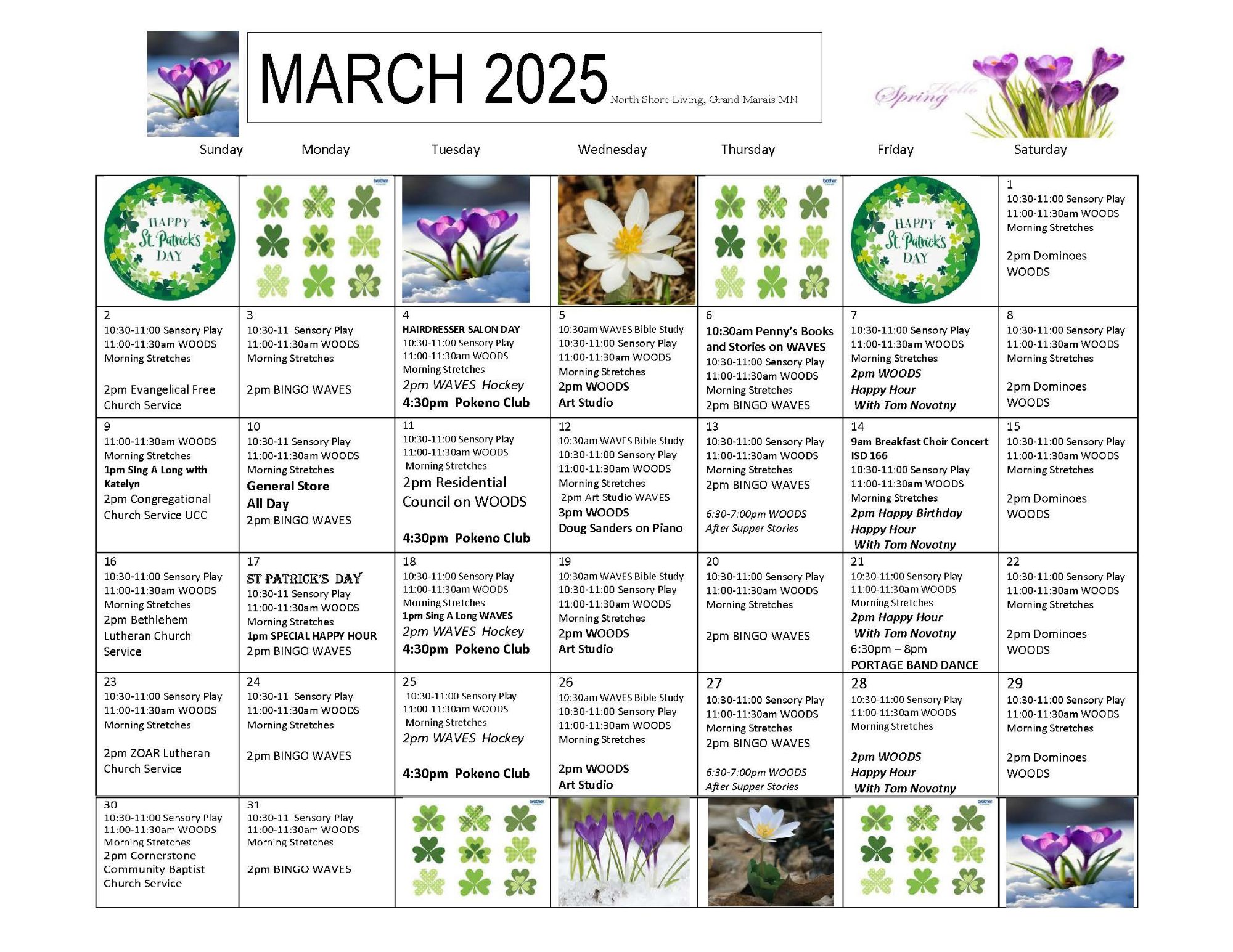 North Shore Living March 2025 Activity Calendar